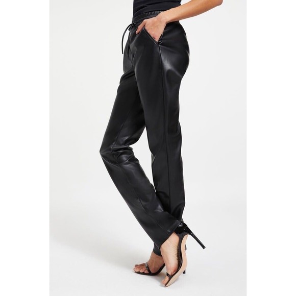 Good American Good 90's Black High Waisted Faux Leather Trousers Size Large NWTs - Picture 4 of 16